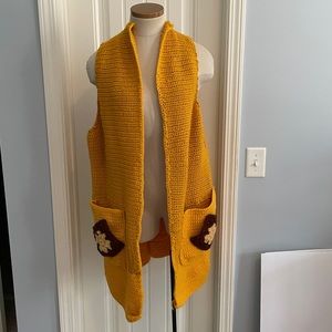 VINTAGE Handmade mustard Yellow Duster Cardigan Vest Sweater